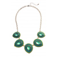 Aqua Lagoon Bead Encrusted Teardrop Necklace